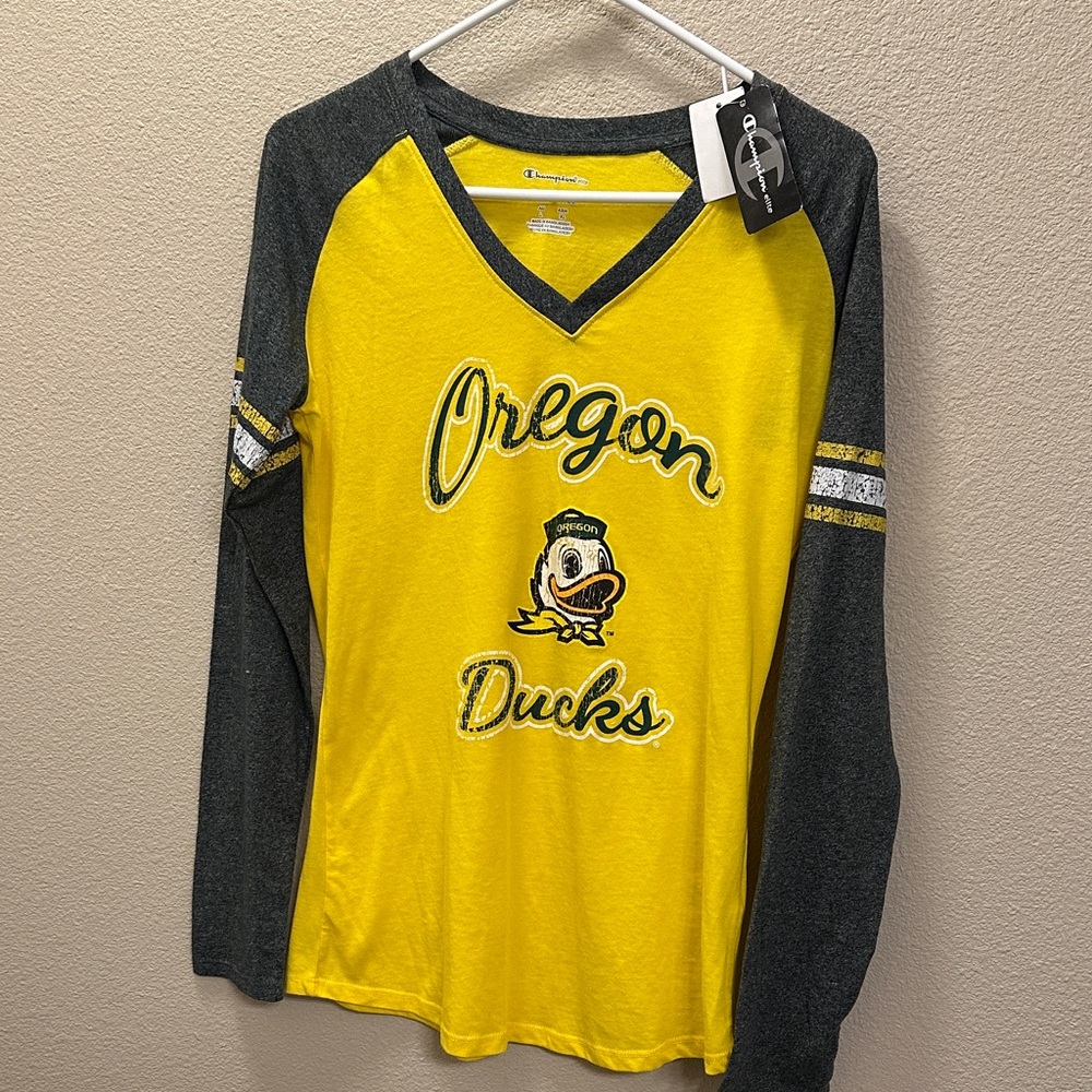 Oregon Ducks Long Sleeve Shirt - Yellow and Green/gray